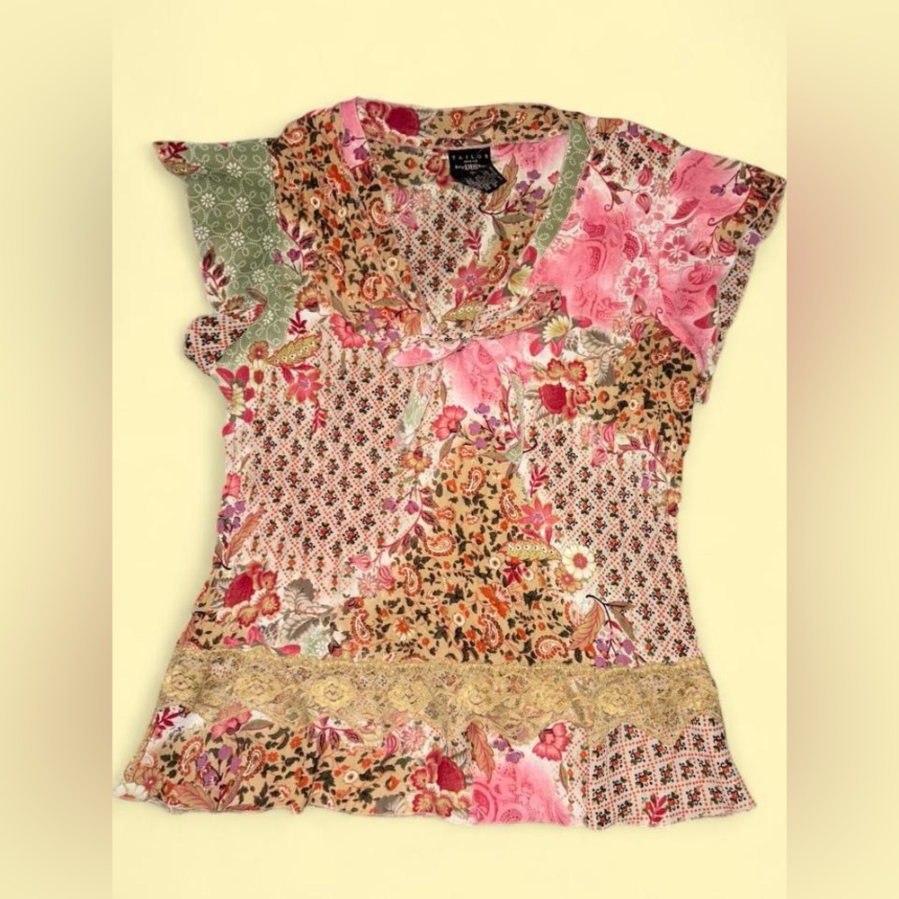 Tailor B. Moss Multicolor Patchwork Blouse - image 1